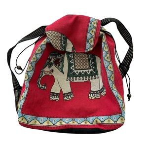 Tibetan Elephant Backpack Drawstring LARGE Red Multicolor Colorful